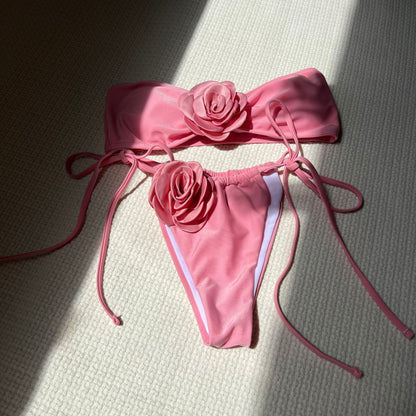 (4 days ready to ship) SY rose tube top drawstring strap split swimsuit bikini 9150