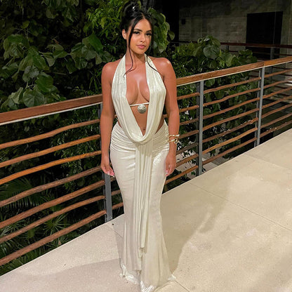 SXR spring/summer backless halter top sheath skirt suit