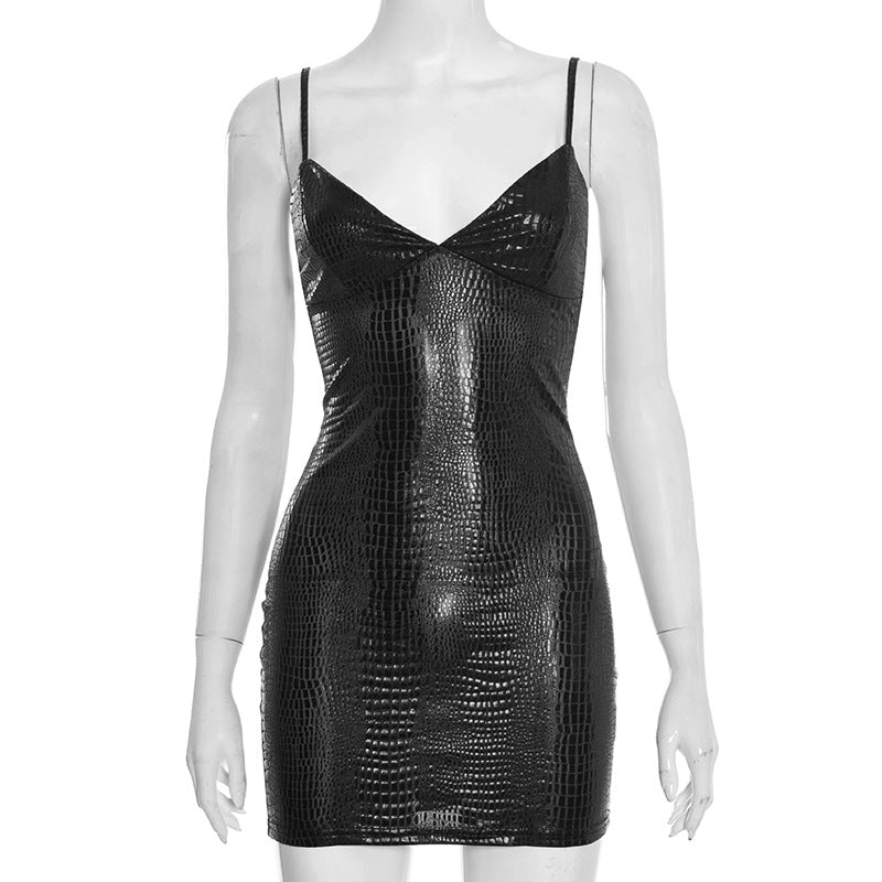 DZHT D25DS543 fashion bronzing suspender tight jumpsuit skirt