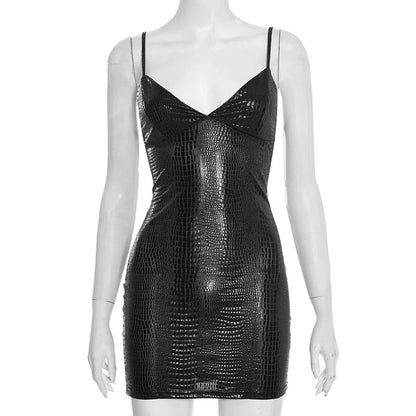 DZHT D25DS543 fashion bronzing suspender tight jumpsuit skirt