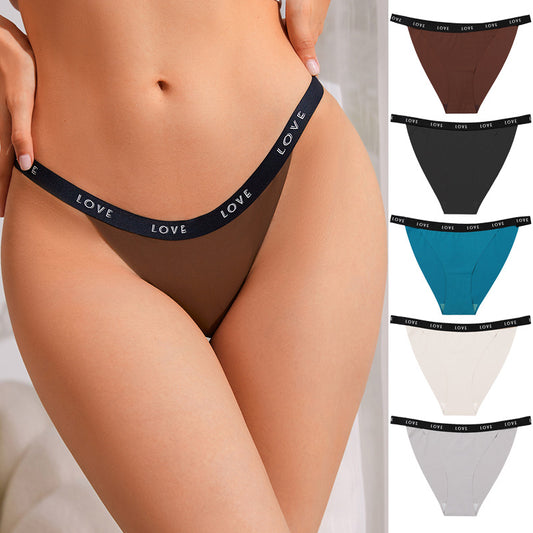 Letter waist edge Seamless ice silk cotton crotch underwear briefs breathable quick-drying nude feel