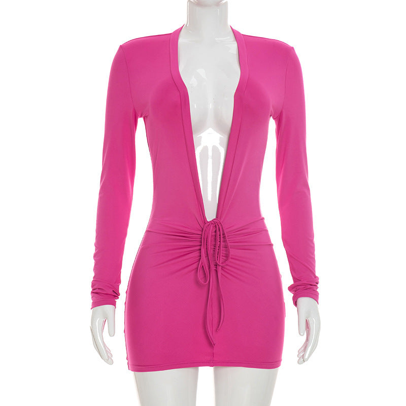 DZHT J26DS248 summer slim deep V-neck mini sheath dress