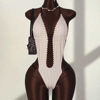 (4 days ready to ship) SY 2026 halter lace-up one-piece bikini