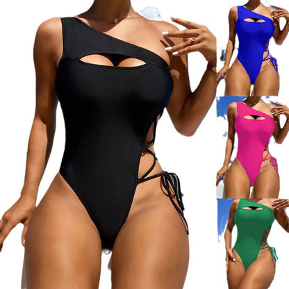 One-piece swimsuit one-shoulder bikini hollow bikini6515