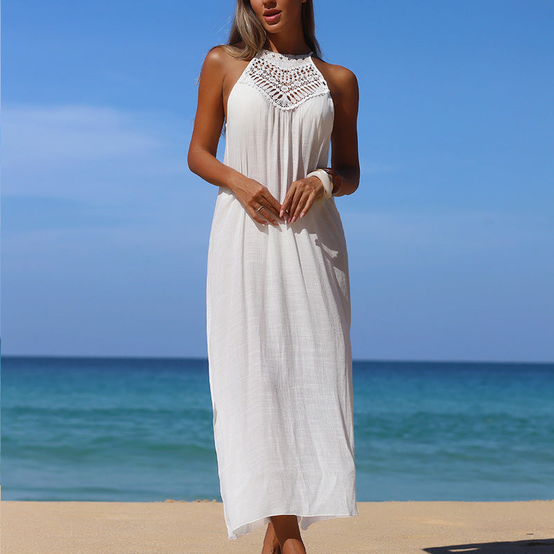 CYB beach skirt hand crocheting stitching suspender skirt side slit sun shield Hanfu long robe