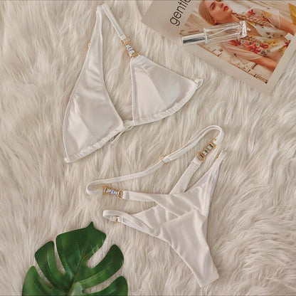 Sexy bikini Crystal Diamond striped strap split female luxury