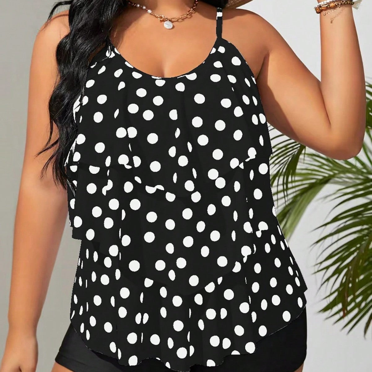 LF (L–4XL) 2026 Tankini, Vest-Style High-Elastic Polyester Printed Plus-Size Two-Piece