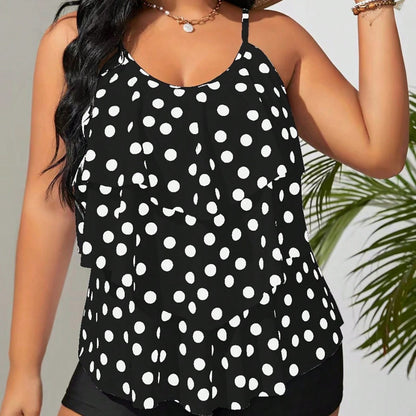 LF (L–4XL) 2026 Tankini, Vest-Style High-Elastic Polyester Printed Plus-Size Two-Piece