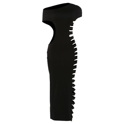 DLS Spring shoulder collar sleeveless side hollow sexy sheath dress