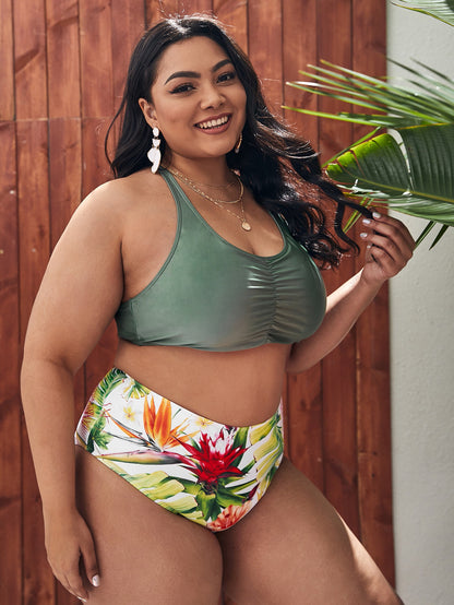 LF (L-4XL) swimsuit women's split sexy plus size floral