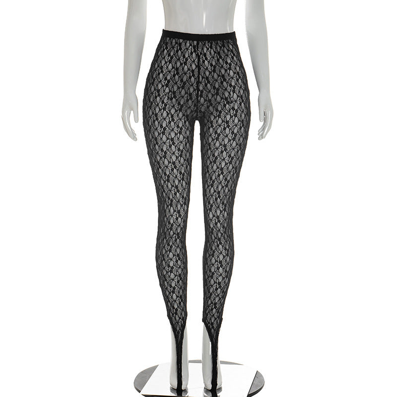 DZHT D26PT105 slim fit slimming see-through lace tight slip-on trousers