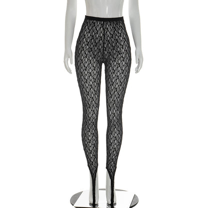 DZHT D26PT105 slim fit slimming see-through lace tight slip-on trousers
