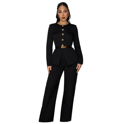 XYZ C7605 figure flattering belt top and trousers suit