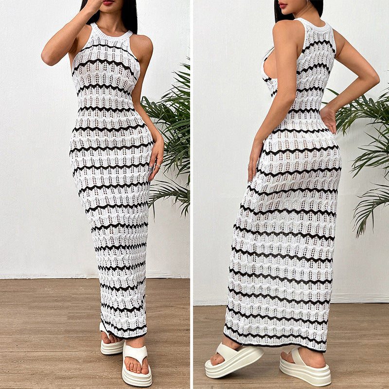 CYB Европ sleeveless striped dress beach cover-up hip skirt