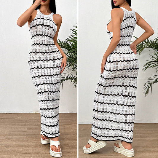CYB Европ sleeveless striped dress beach cover-up hip skirt