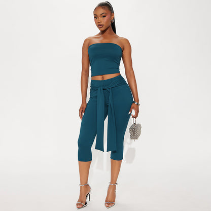 DZHT J25ST464 fashion tube top cropped pants strap suit