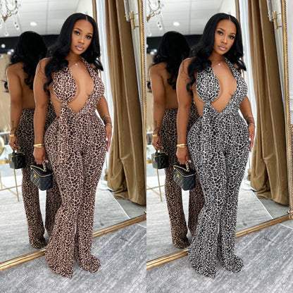 XYZ C7495 leopard print neck-Hanging Bag arm jumpsuit