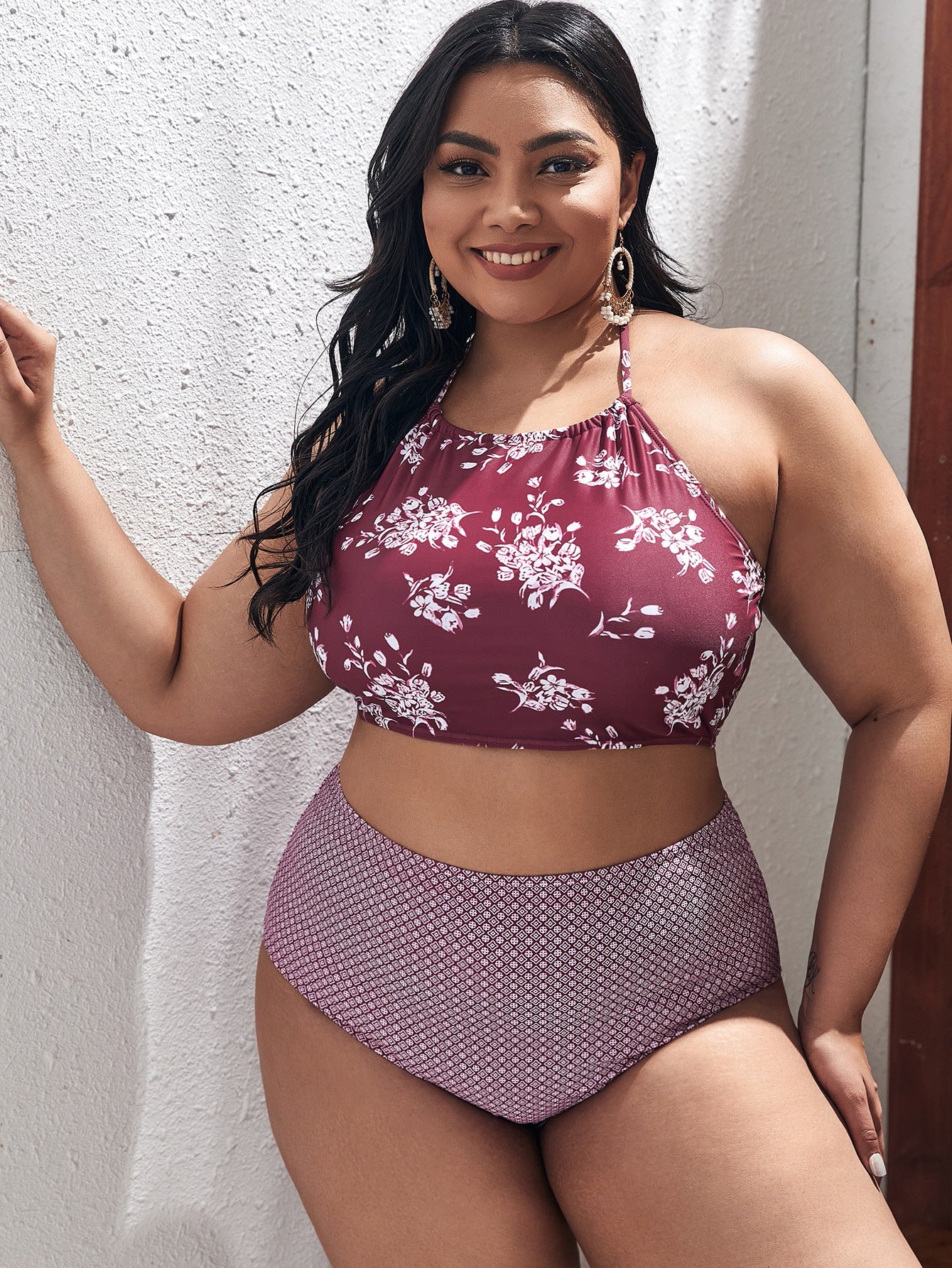 LF (L-4XL) swimsuit women's sexy split bikini floral plus size plus-sized