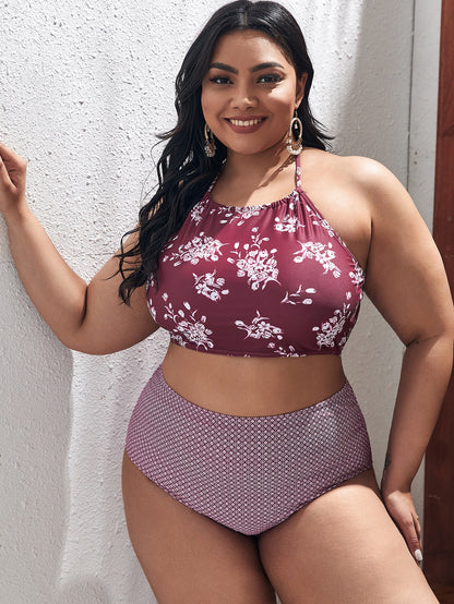 LF (L-4XL) swimsuit women's sexy split bikini floral plus size plus-sized