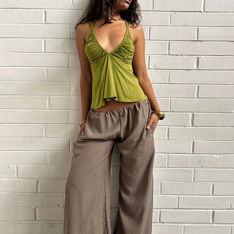 DLS summer top halter lace-up sexy V-neck backless hot girl short vest