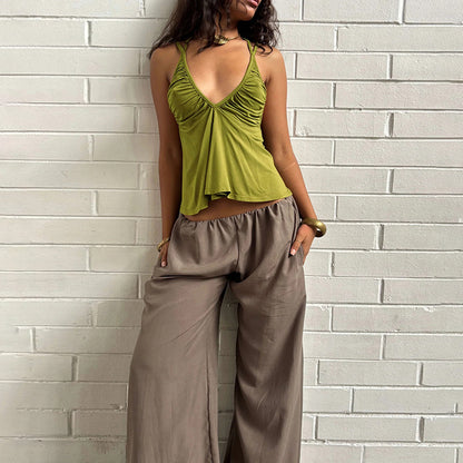 DLS summer top halter lace-up sexy V-neck backless hot girl short vest