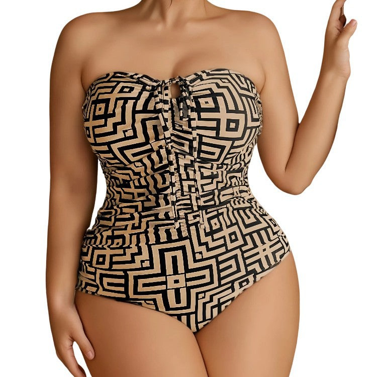 CL (L-4XL) plus size swimsuit detachable shoulder strap front chest drawstring women's one-piece bikini