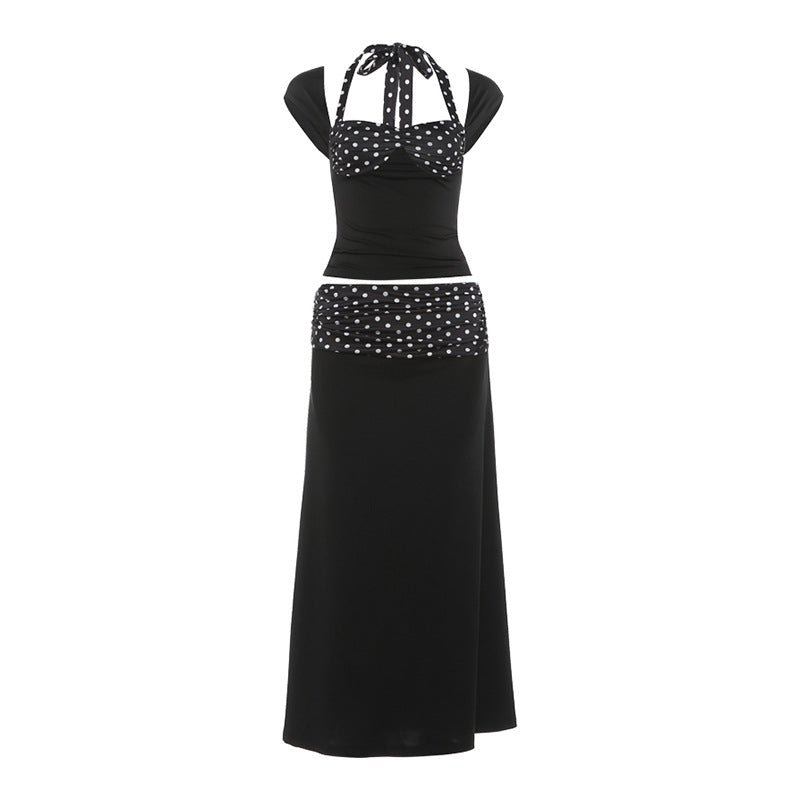 SXR K6S07660A polka dot halter short sleeve vest slim-fit sheath dress suit