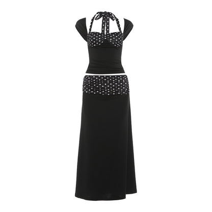 SXR K6S07660A polka dot halter short sleeve vest slim-fit sheath dress suit