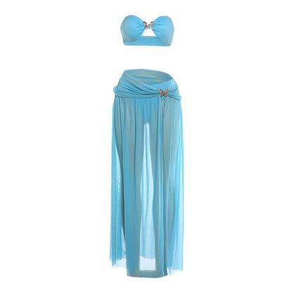 DLS bikini tube top skirt skirt swimsuit three-piece set