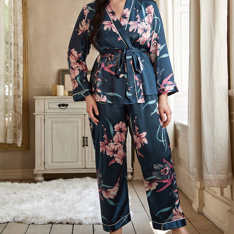 DNL plus size cardigan lace-up nightgown pajama pants loose outfit