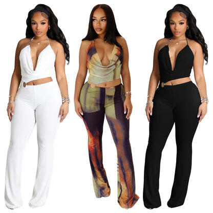 MYF (S-2XL) 10867 circle decorative halter midriff outfit jumpsuit