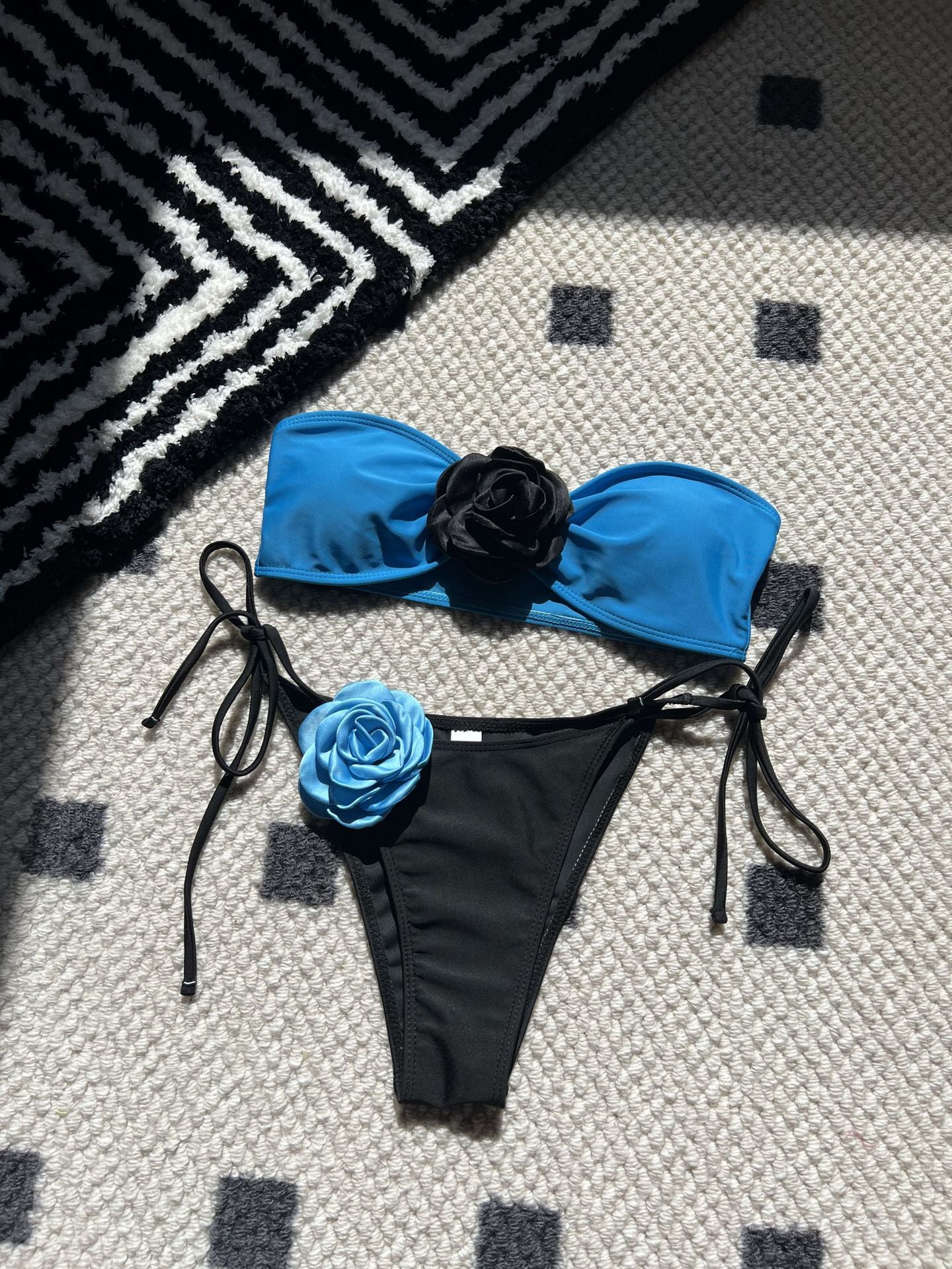 (4 days ready to ship) SY color matching rose tube top lace-up drawstring strap split swimsuit bikini 9149
