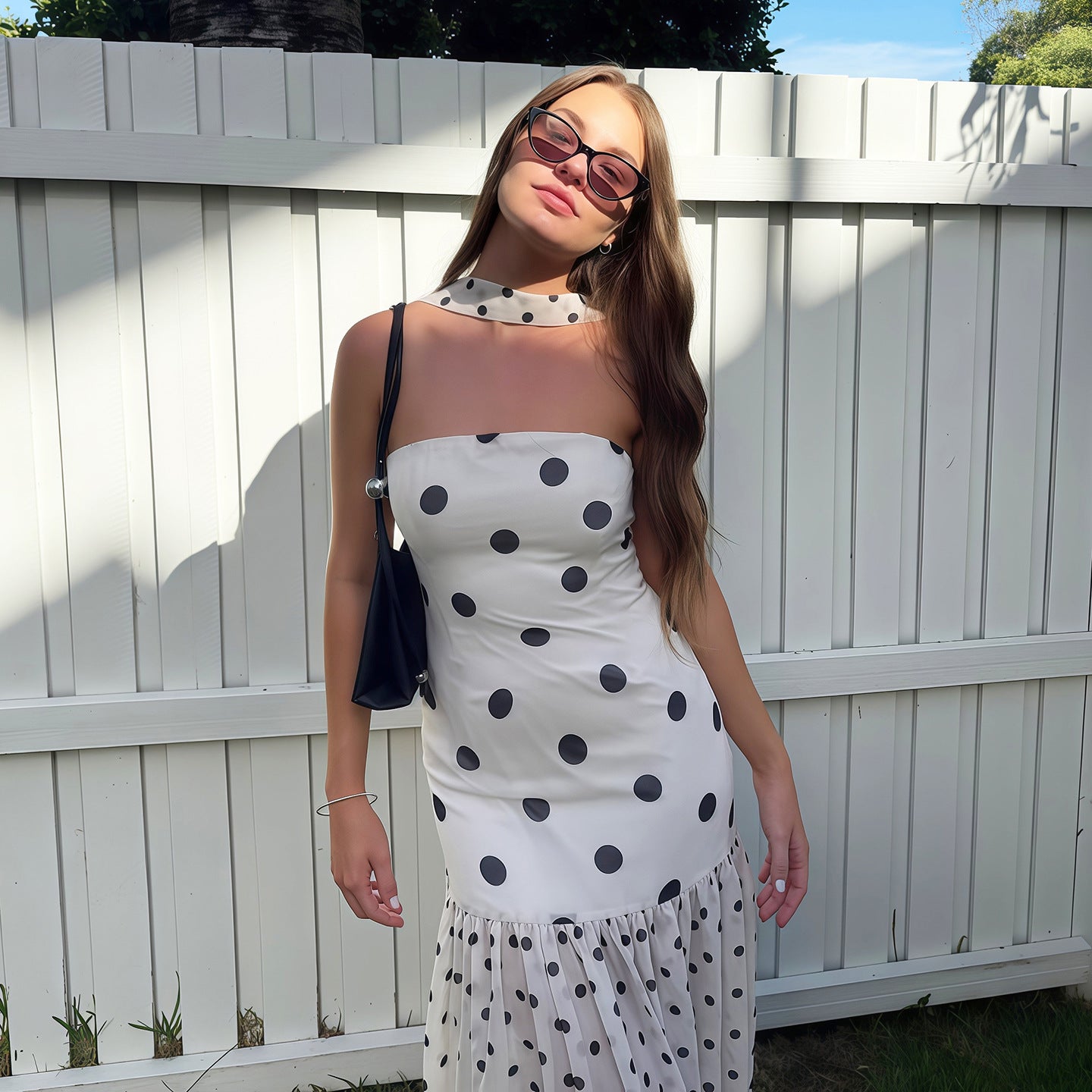 SXR K6D07455A scarf polka dot tube top dress