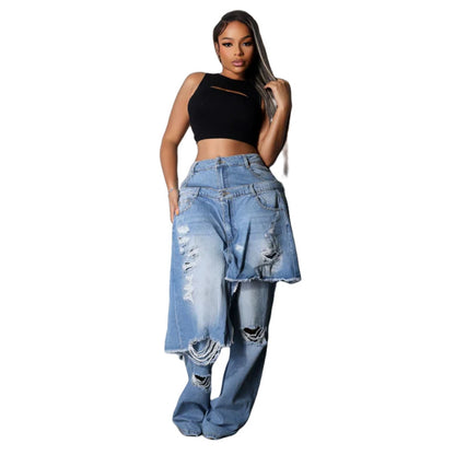 MZ (S-2XL) stretch jeans MZ88661 apron ripped straight pants