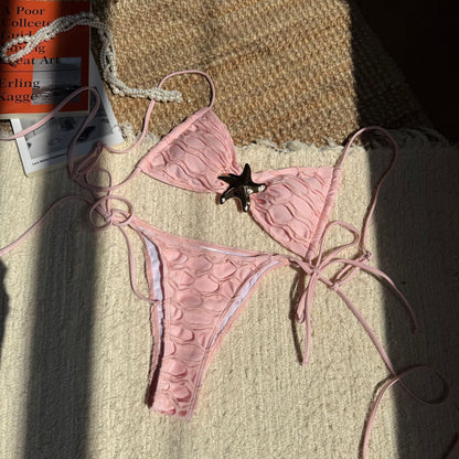 (4 days ready to ship) SY backless mesh stitching drawstring strap split bikini