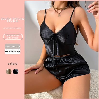 DNL artificial silk camisole shorts set underwear backless Ice Silk