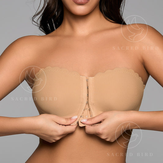 Wavy edge Seamless thin breathable strapless non-slip tube top front buckle side adjustable push up large bra