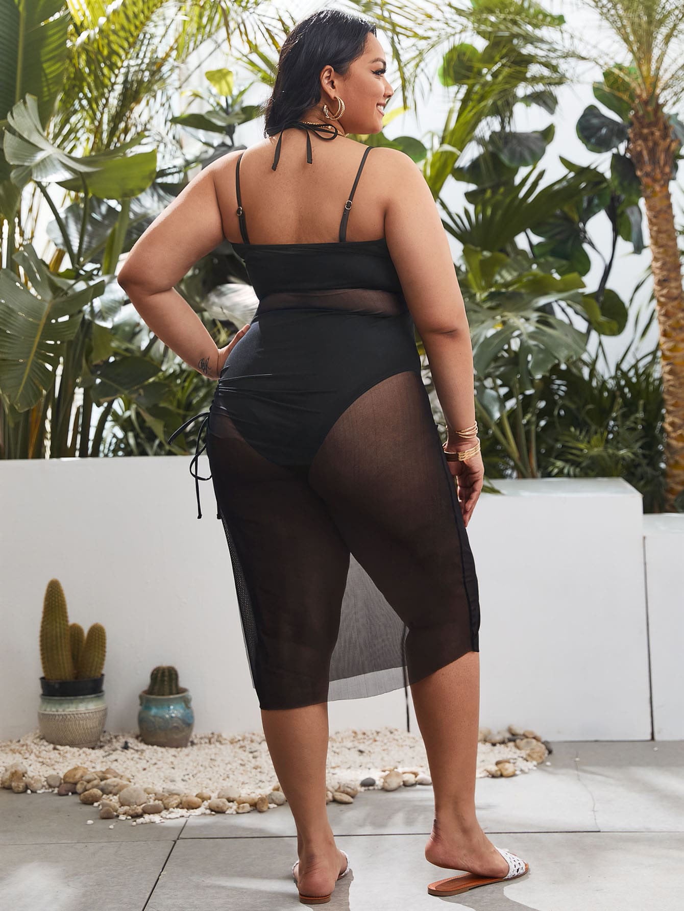 LF (L-4XL) bikini swimsuit women's split Black Ribbon yarn plus size