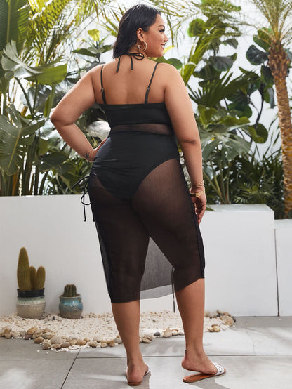 LF (L-4XL) bikini swimsuit women's split Black Ribbon yarn plus size