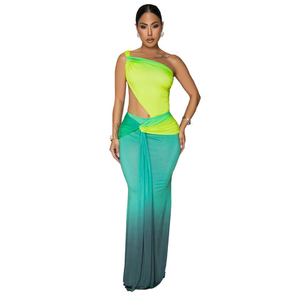 XYZ C7473 summer cross-shoulder bag arm gradient dress