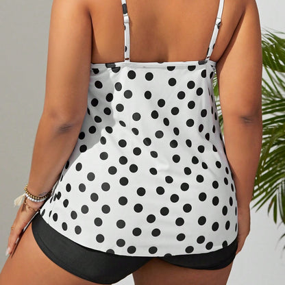 LF (L–4XL) 2026 Tankini, Vest-Style High-Elastic Polyester Printed Plus-Size Two-Piece