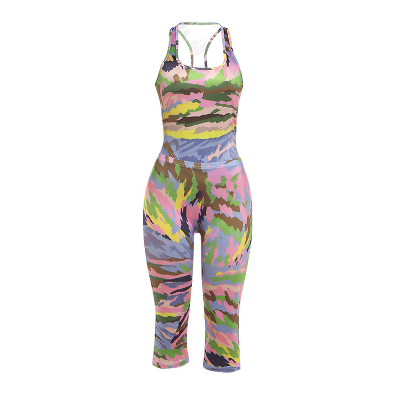 SXR K6S08536A contrast color slim fit jumpsuit cropped pants suit
