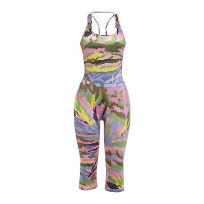 SXR K6S08536A contrast color slim fit jumpsuit cropped pants suit