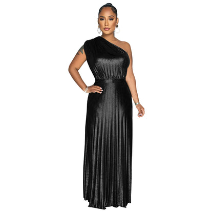 XYZ C7506 elegant bronzing off-shoulder sleeveless dress