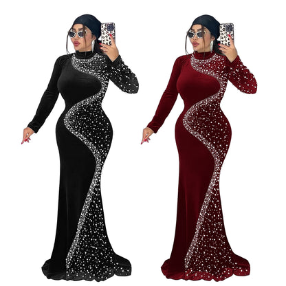 XYZ C7616 elegant velvet rhinestone dress