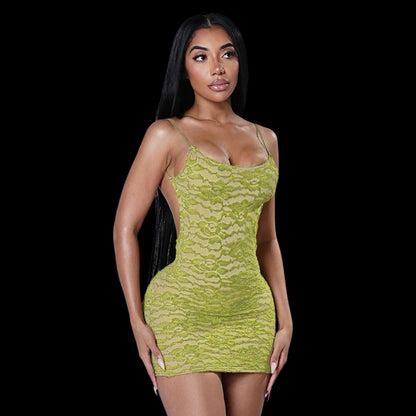 DZHT D26DS073 summer lace splicing sling bare back tight jumpsuit skirt