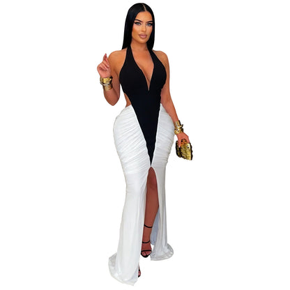 XYZ C7573v collar arm covering split backless dress