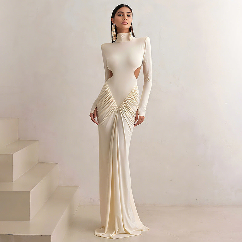 SXR summer turtleneck backless solid color long dress