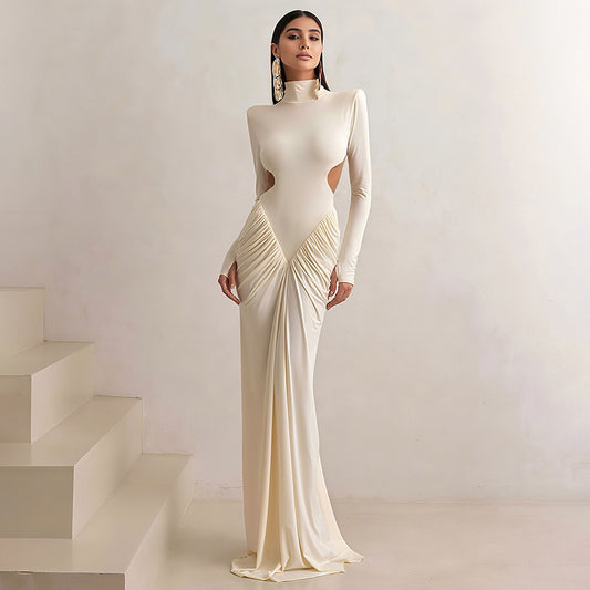 SXR summer turtleneck backless solid color long dress