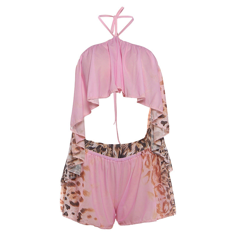 SXR 2026 spring sexy halter backless top loose super short shorts suit
